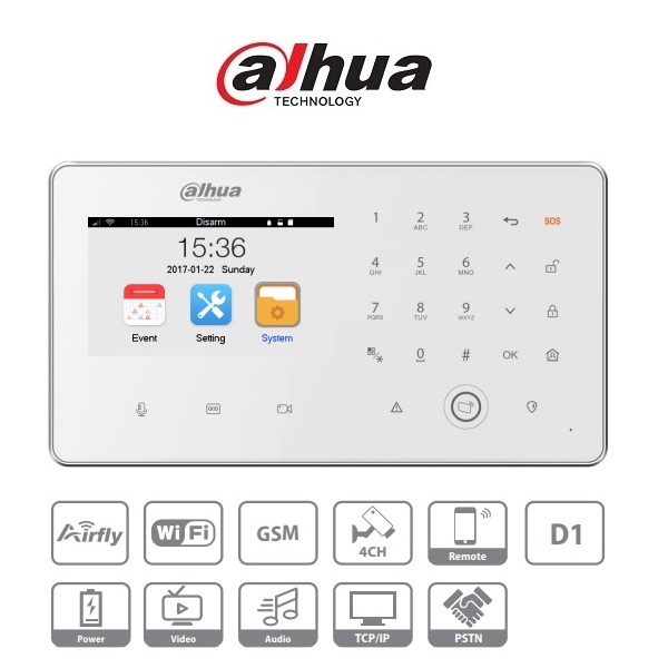 Dahua Riasztó vezérlő panel - ARC5402A-GW (2+32 zóna, TFT kijelző, IP/GSM/PSTN, SD, akkumulátor)