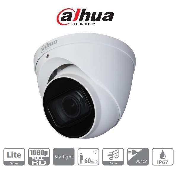 Dahua HAC-HDW1230T-Z-A Turret kamera, kültéri, 2MP, 2,7-12mm, IR60m, ICR, IP67, DWDR, audio, AHD/CVI/TVI/CVBS, STARLIGHT