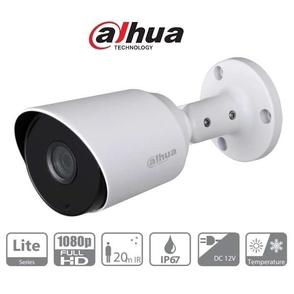 Dahua HAC-HFW1200T Bullet kamera, kültéri, 2MP, 2,8mm, IR20m, ICR, IP67, DWDR, 12VDC, AHD/CVI/TVI/CVBS