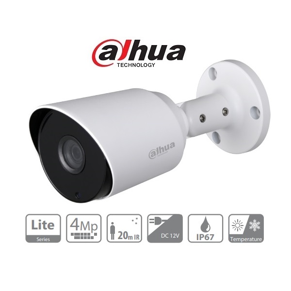 Dahua Analóg Bullet kamera - HAC-HFW1400T (4MP, kültéri, 2,8mm, IR20m, ICR, IP67, DWDR, 3DNR)