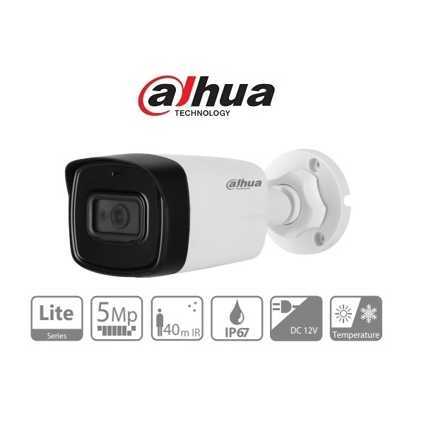 Dahua Analóg Bullet kamera - HAC-HFW1500TL (5MP, kültéri, 2,8mm, IR40m, ICR, IP67, DWDR, műanyag)