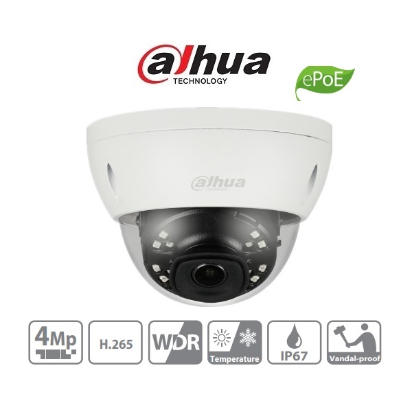 Dahua IP Dome kamera - IPC-HDBW4431E-ASE (4MP, 3,6mm, kültéri, H265+, IP67, IR30m, ICR, WDR, SD, PoE, I/O, audio, IK10)