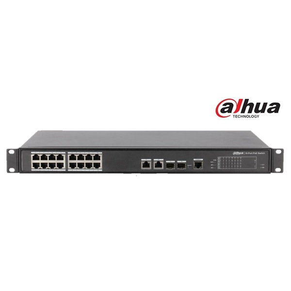 Dahua Menedzselhető PoE switch - PFS4218-16ET-190 (16x 10/100 PoE/PoE+ (190W)+2x gigabit/SFP combo uplink,HighPoE(1,2))