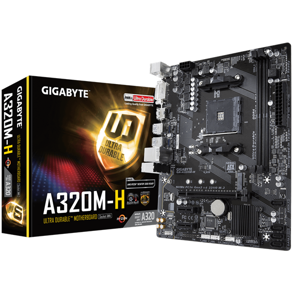 Gigabyte Alaplap - AMD GA-A320M-H AM4  (A320, 2xDDR4 3200MHz, PCI-E, 1xGBE LAN, 4xSATA3, 6xUSB2.0, 2xUSB3.1)