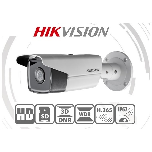 Hikvision IP csőkamera - DS-2CD2T45FWD-I5 (4MP, 4mm, kültéri, H265+, IP67, IR50m, ICR, WDR, SD, PoE, Darkfighter)