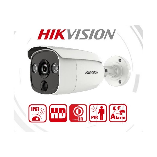 Hikvision DS-2CE12D0T-PIRL Bullet kamera, kültéri, 2MP,  2,8mm, IR20m, fehér led 20m, PIR11m, ICR, IP67, DNR