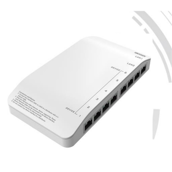 Hikvision Switch - DS-KAD606-P (8 port 10/100 switch(6 port passzív PoE/24VDC) videó kaputelefonokhoz, tápegységgel)