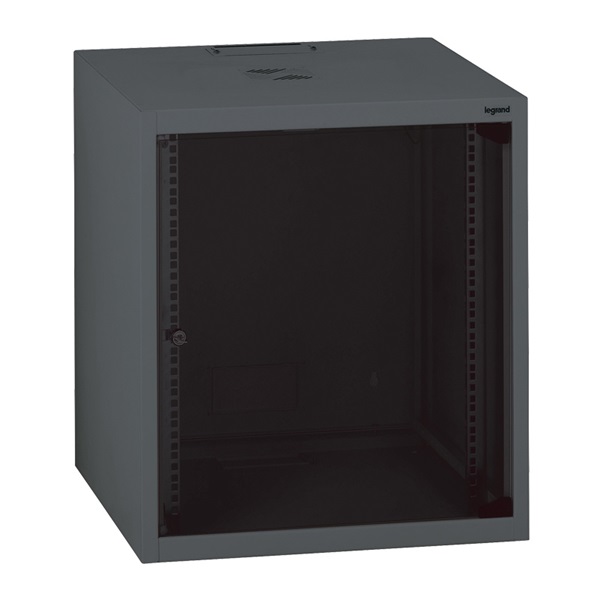Legrand Rackszekrény - 19" fali kivitel (6U, 362x600x600, antracit, egyrekeszes, üvegajtós, készre szerelt, max: 18 kg)