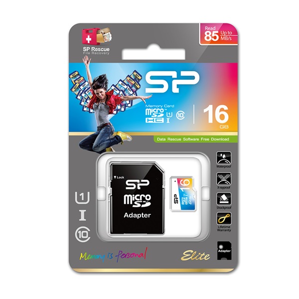 Silicon Power MicroSD kártya - 16GB microSDHC Elite UHS-1 + adapter (Színes)